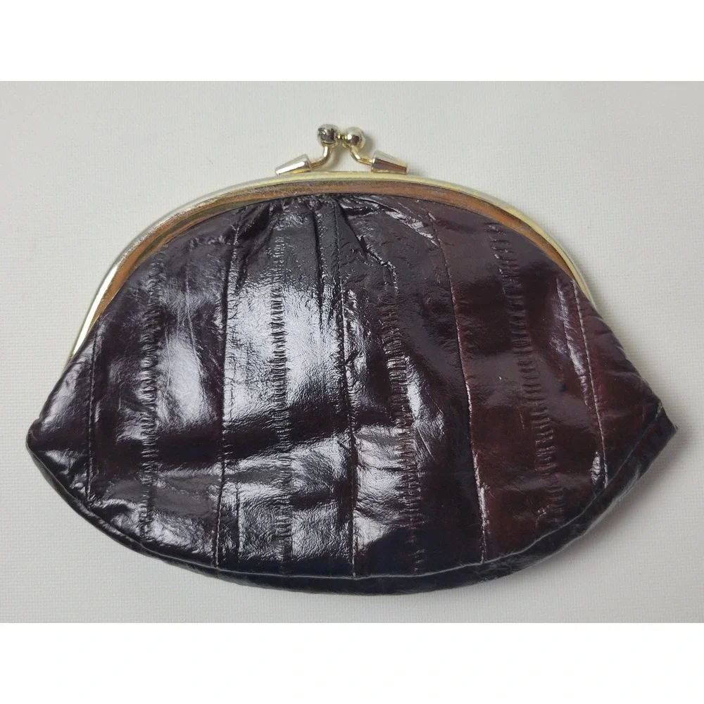 Set of 2 Lee Sands Vintage Eel Skin Coin Purse Black Brown Kiss Lock Korea